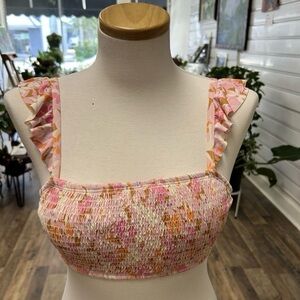 Kona Sol Pink Floral Bikini Top, Size Medium